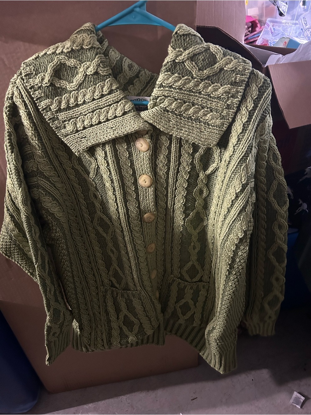 Aran Crafts Light Green Merino Wool Cable Knit Sweater - Picture 6 of 14